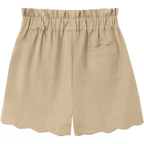 Noomelfish Girls Scalloped Stretch Twill Pull On Shorts with Pockets 512 YearsKhaki