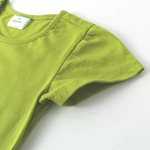 Noomelfish Girls Short Puff Sleeve Dress Summer Casual Knit Swing Twirl Skater Dresses with Pockets 212 YearsAvocado Green