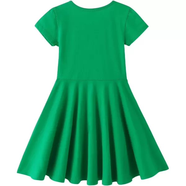 Noomelfish Girls Short Puff Sleeve Dress Summer Casual Knit Swing Twirl Skater Dresses with Pockets 212 YearsGreen