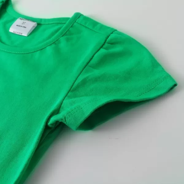 Noomelfish Girls Short Puff Sleeve Dress Summer Casual Knit Swing Twirl Skater Dresses with Pockets 212 YearsGreen