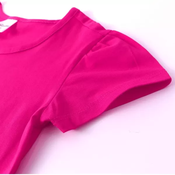Noomelfish Girls Short Puff Sleeve Dress Summer Casual Knit Swing Twirl Skater Dresses with Pockets 212 YearsHot Pink