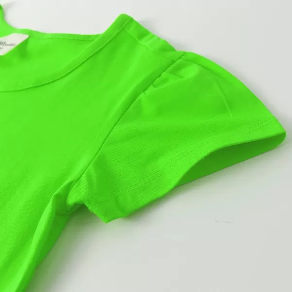 Noomelfish Girls Short Puff Sleeve Dress Summer Casual Knit Swing Twirl Skater Dresses with Pockets 212 YearsNeon Green