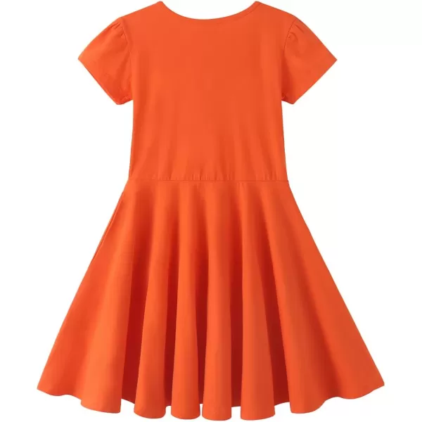 Noomelfish Girls Short Puff Sleeve Dress Summer Casual Knit Swing Twirl Skater Dresses with Pockets 212 YearsOrange