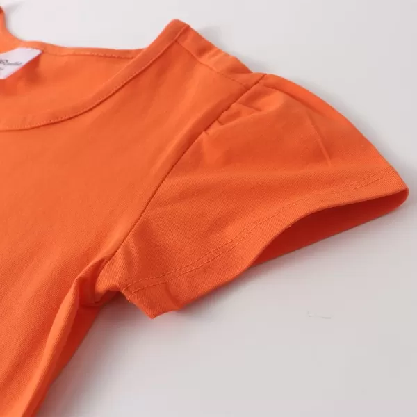 Noomelfish Girls Short Puff Sleeve Dress Summer Casual Knit Swing Twirl Skater Dresses with Pockets 212 YearsOrange