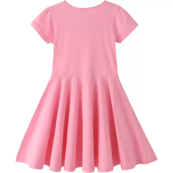 Noomelfish Girls Short Puff Sleeve Dress Summer Casual Knit Swing Twirl Skater Dresses with Pockets 212 YearsPink