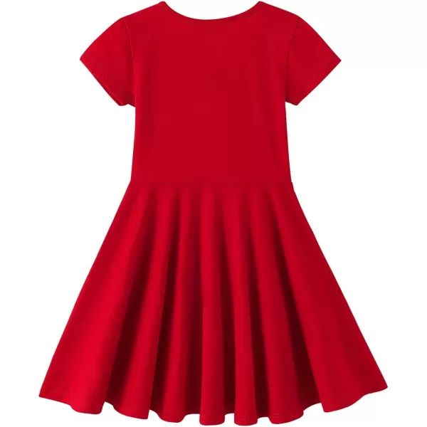 Noomelfish Girls Short Puff Sleeve Dress Summer Casual Knit Swing Twirl Skater Dresses with Pockets 212 YearsRed