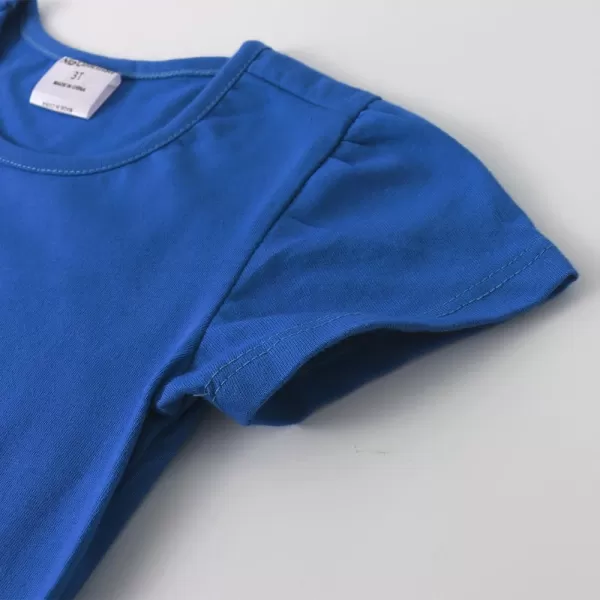 Noomelfish Girls Short Puff Sleeve Dress Summer Casual Knit Swing Twirl Skater Dresses with Pockets 212 YearsRoyal Blue