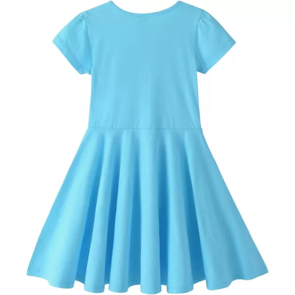 Noomelfish Girls Short Puff Sleeve Dress Summer Casual Knit Swing Twirl Skater Dresses with Pockets 212 YearsTurquoise