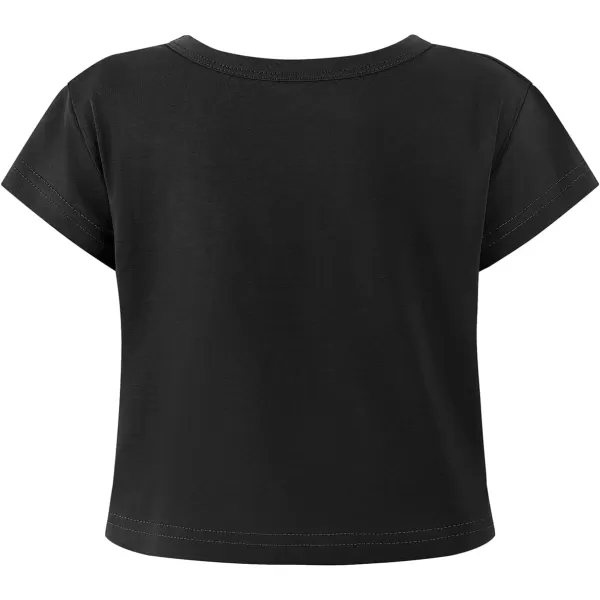 Noomelfish Girls Short Sleeve Crop Tops Kids Summer Dance Cropped TShirts 514 YearsBlack