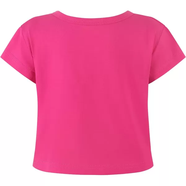 Noomelfish Girls Short Sleeve Crop Tops Kids Summer Dance Cropped TShirts 514 YearsHot Pink