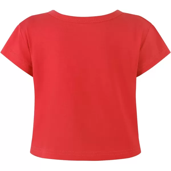 Noomelfish Girls Short Sleeve Crop Tops Kids Summer Dance Cropped TShirts 514 YearsRed