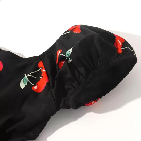 Noomelfish Girls Short Sleeve Floral Dress Casual Flower Printed Smocked Dresses 212 YearsBlack Cherry