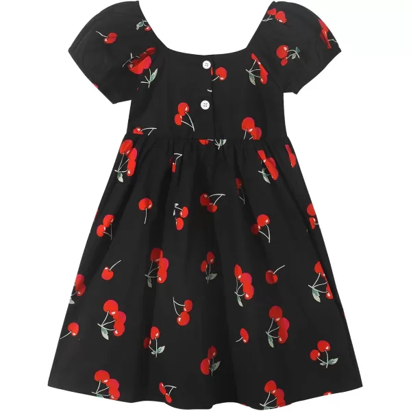 Noomelfish Girls Short Sleeve Floral Dress Casual Flower Printed Smocked Dresses 212 YearsBlack Cherry