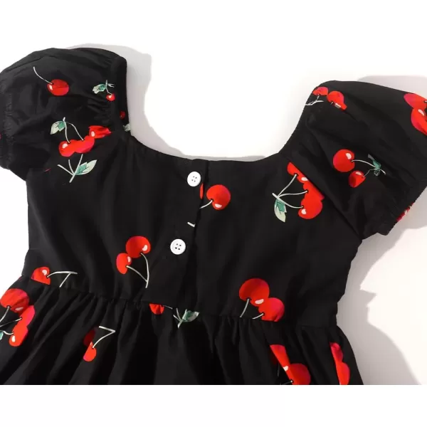Noomelfish Girls Short Sleeve Floral Dress Casual Flower Printed Smocked Dresses 212 YearsBlack Cherry