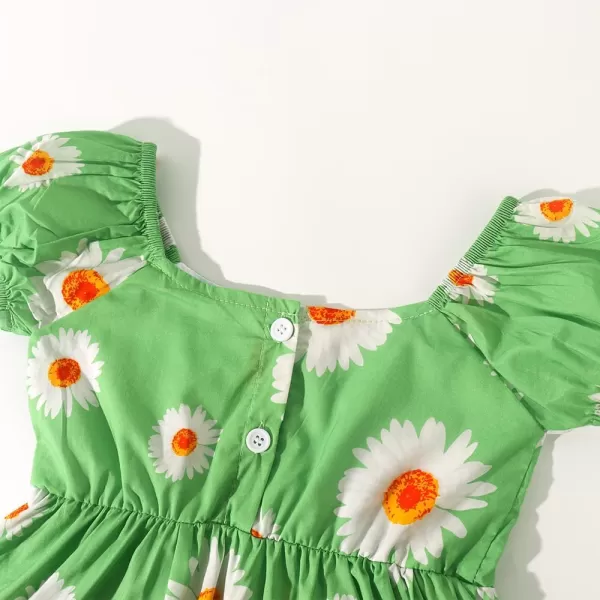 Noomelfish Girls Short Sleeve Floral Dress Casual Flower Printed Smocked Dresses 212 YearsGreen Daisy