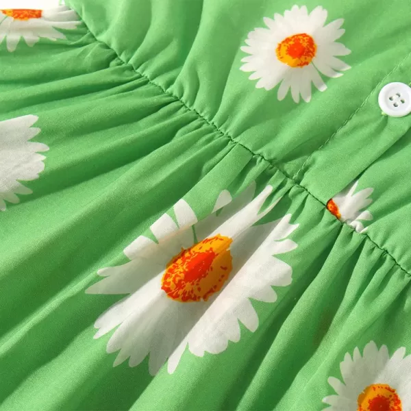 Noomelfish Girls Short Sleeve Floral Dress Casual Flower Printed Smocked Dresses 212 YearsGreen Daisy
