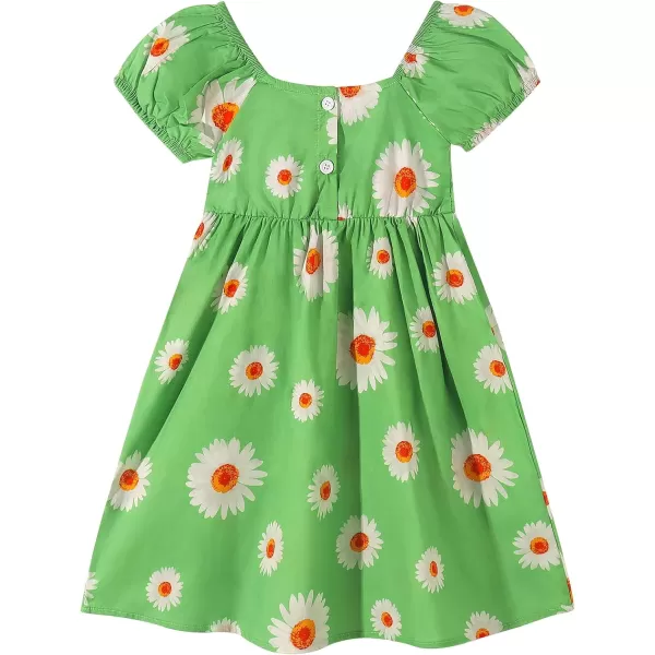 Noomelfish Girls Short Sleeve Floral Dress Casual Flower Printed Smocked Dresses 212 YearsGreen Daisy