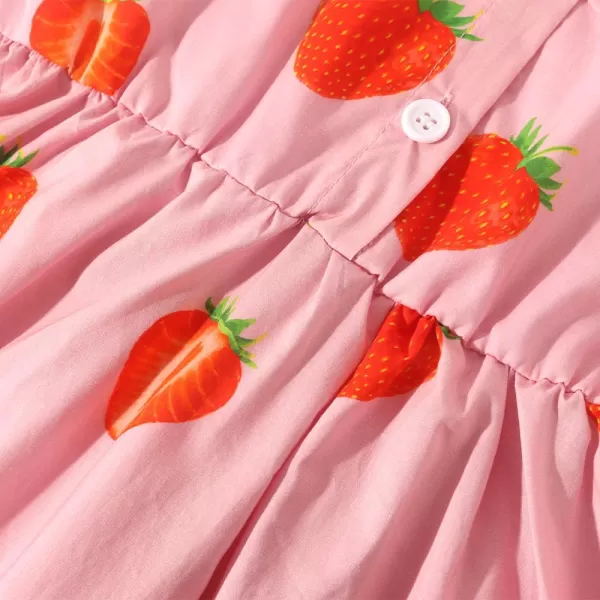 Noomelfish Girls Short Sleeve Floral Dress Casual Flower Printed Smocked Dresses 212 YearsPink Strawberry