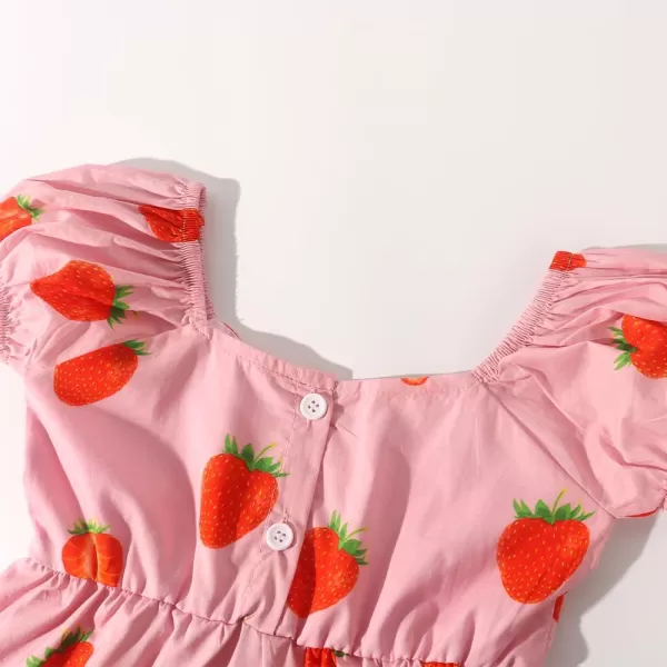 Noomelfish Girls Short Sleeve Floral Dress Casual Flower Printed Smocked Dresses 212 YearsPink Strawberry