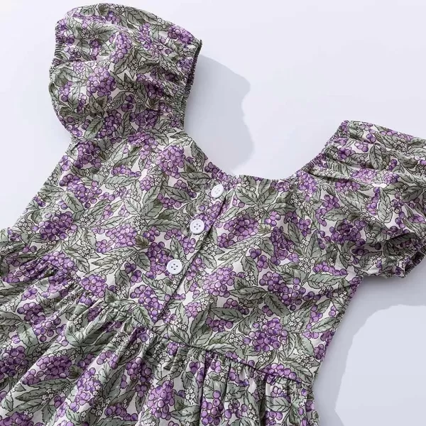 Noomelfish Girls Short Sleeve Floral Dress Casual Flower Printed Smocked Dresses 212 YearsPurpleGreen