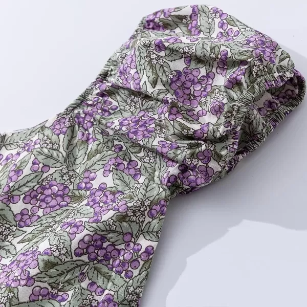 Noomelfish Girls Short Sleeve Floral Dress Casual Flower Printed Smocked Dresses 212 YearsPurpleGreen
