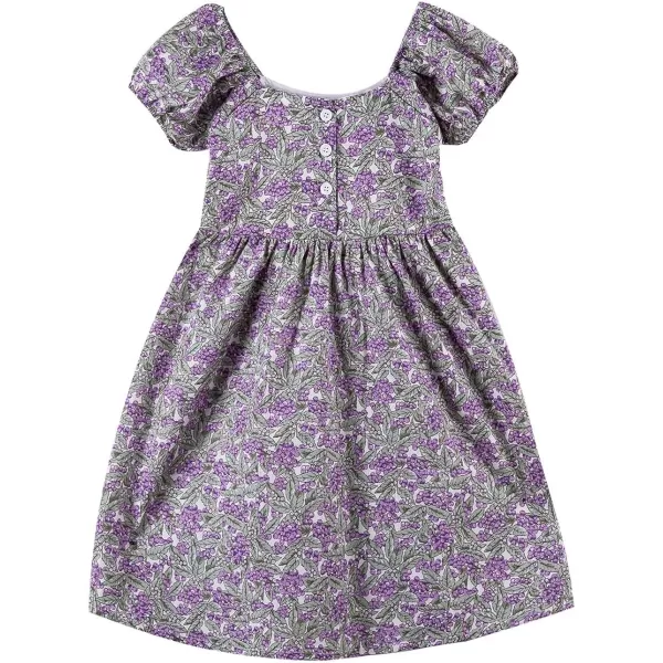 Noomelfish Girls Short Sleeve Floral Dress Casual Flower Printed Smocked Dresses 212 YearsPurpleGreen