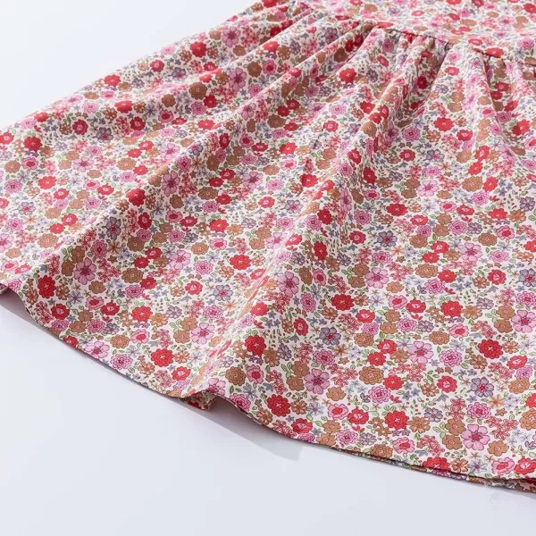 Noomelfish Girls Short Sleeve Floral Dress Casual Flower Printed Smocked Dresses 212 YearsRedBrown