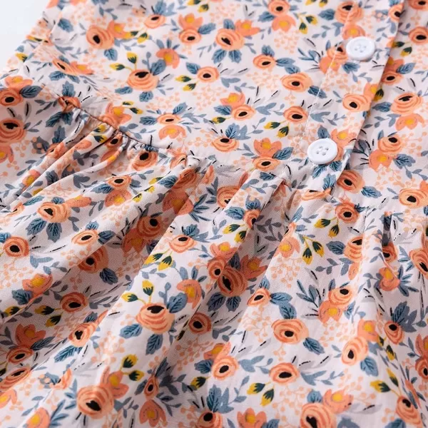 Noomelfish Girls Short Sleeve Floral Dress Casual Flower Printed Smocked Dresses 212 YearsSmall Orange