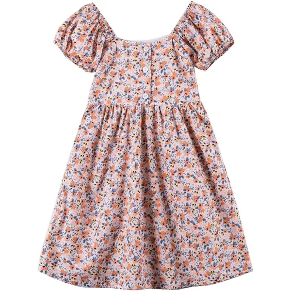 Noomelfish Girls Short Sleeve Floral Dress Casual Flower Printed Smocked Dresses 212 YearsSmall Orange