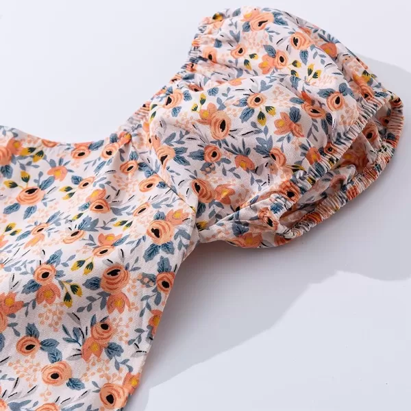 Noomelfish Girls Short Sleeve Floral Dress Casual Flower Printed Smocked Dresses 212 YearsSmall Orange