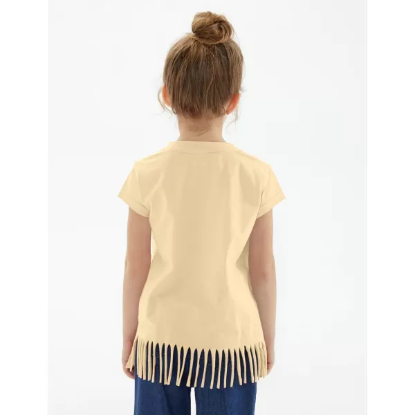 Noomelfish Girls Short Sleeve Fringe TShirts Soft Jersey Cotton Tee Tops 312 YearsBeige