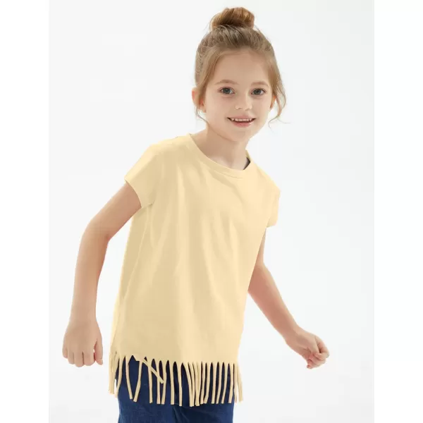 Noomelfish Girls Short Sleeve Fringe TShirts Soft Jersey Cotton Tee Tops 312 YearsBeige