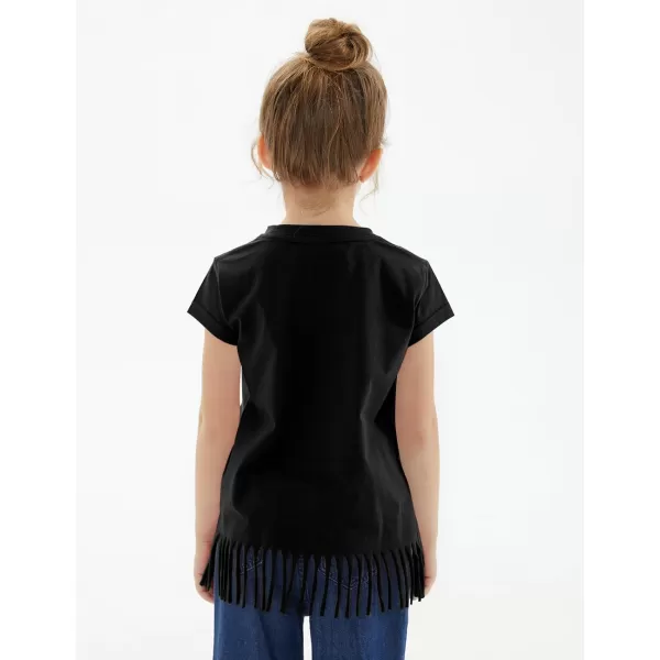 Noomelfish Girls Short Sleeve Fringe TShirts Soft Jersey Cotton Tee Tops 312 YearsBlack