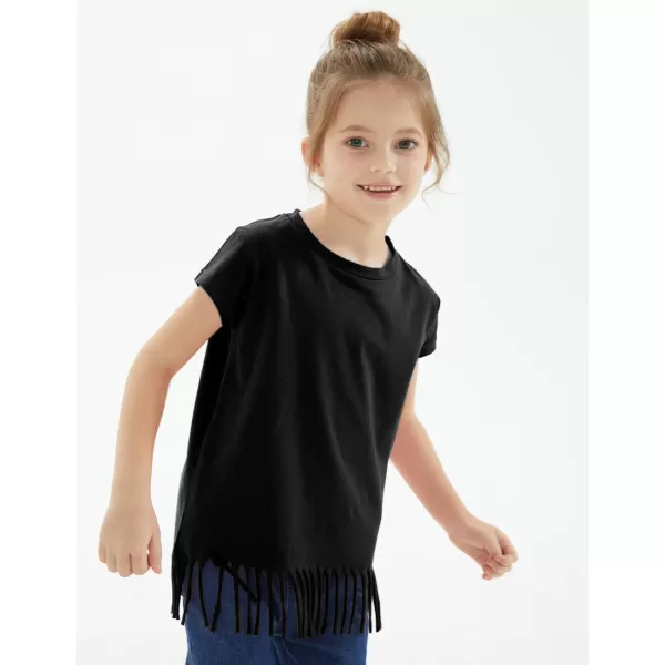 Noomelfish Girls Short Sleeve Fringe TShirts Soft Jersey Cotton Tee Tops 312 YearsBlack