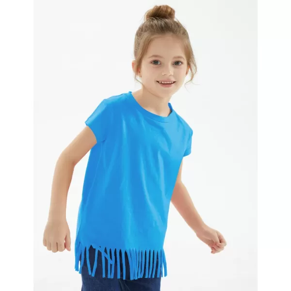 Noomelfish Girls Short Sleeve Fringe TShirts Soft Jersey Cotton Tee Tops 312 YearsBlue