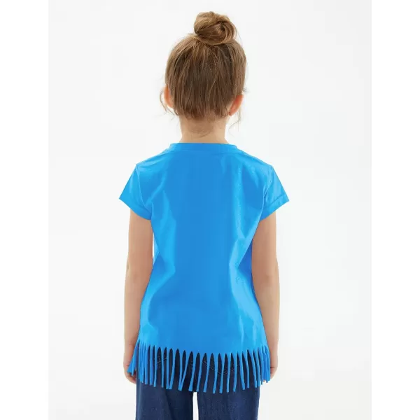 Noomelfish Girls Short Sleeve Fringe TShirts Soft Jersey Cotton Tee Tops 312 YearsBlue