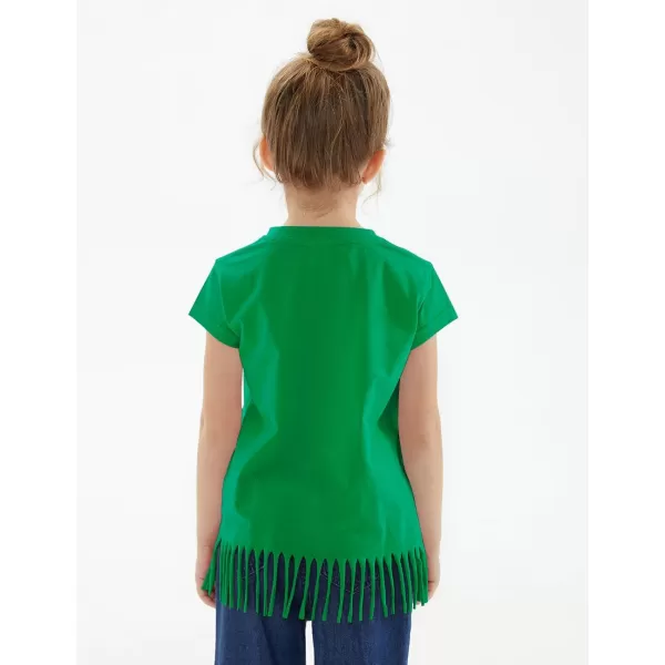 Noomelfish Girls Short Sleeve Fringe TShirts Soft Jersey Cotton Tee Tops 312 YearsGreen