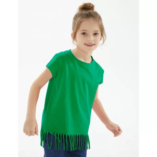 Noomelfish Girls Short Sleeve Fringe TShirts Soft Jersey Cotton Tee Tops 312 YearsGreen
