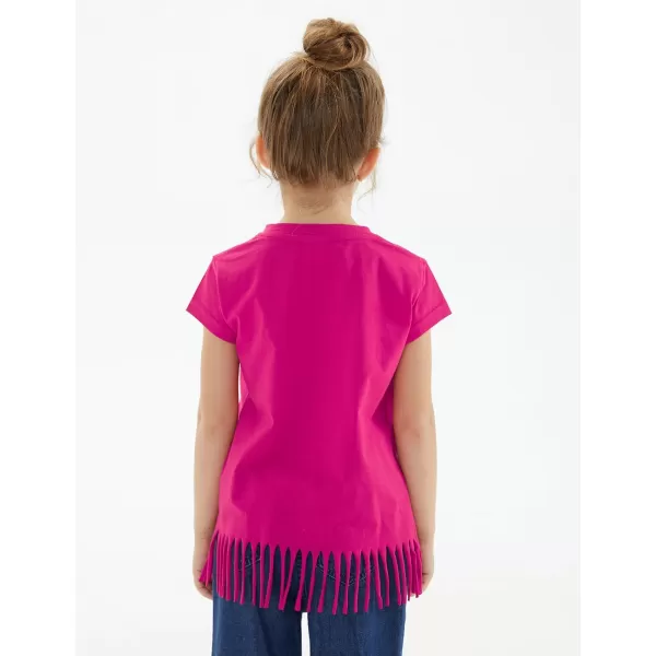 Noomelfish Girls Short Sleeve Fringe TShirts Soft Jersey Cotton Tee Tops 312 YearsHot Pink