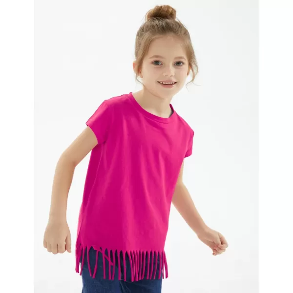 Noomelfish Girls Short Sleeve Fringe TShirts Soft Jersey Cotton Tee Tops 312 YearsHot Pink