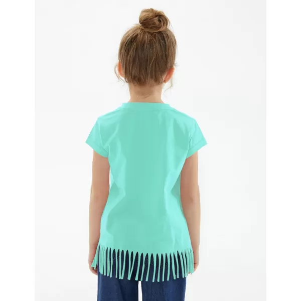 Noomelfish Girls Short Sleeve Fringe TShirts Soft Jersey Cotton Tee Tops 312 YearsLight Green