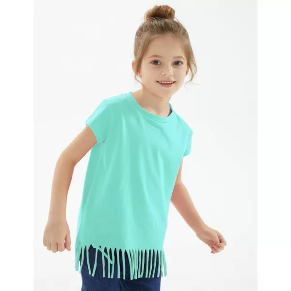 Noomelfish Girls Short Sleeve Fringe TShirts Soft Jersey Cotton Tee Tops 312 YearsLight Green