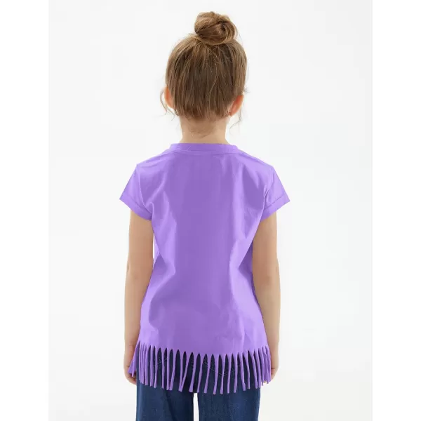 Noomelfish Girls Short Sleeve Fringe TShirts Soft Jersey Cotton Tee Tops 312 YearsLilac Purple