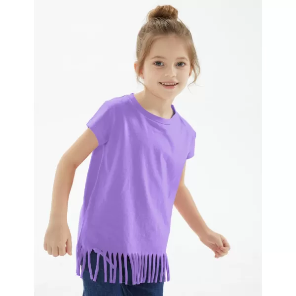 Noomelfish Girls Short Sleeve Fringe TShirts Soft Jersey Cotton Tee Tops 312 YearsLilac Purple