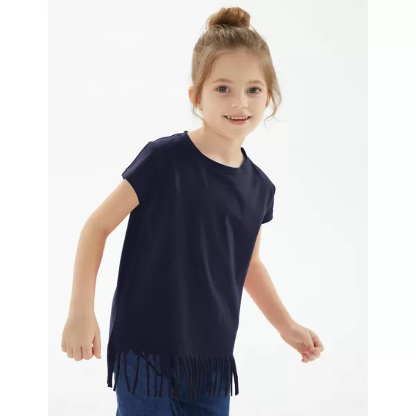 Noomelfish Girls Short Sleeve Fringe TShirts Soft Jersey Cotton Tee Tops 312 YearsNavy Blue