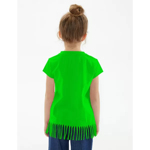 Noomelfish Girls Short Sleeve Fringe TShirts Soft Jersey Cotton Tee Tops 312 YearsNeon Green