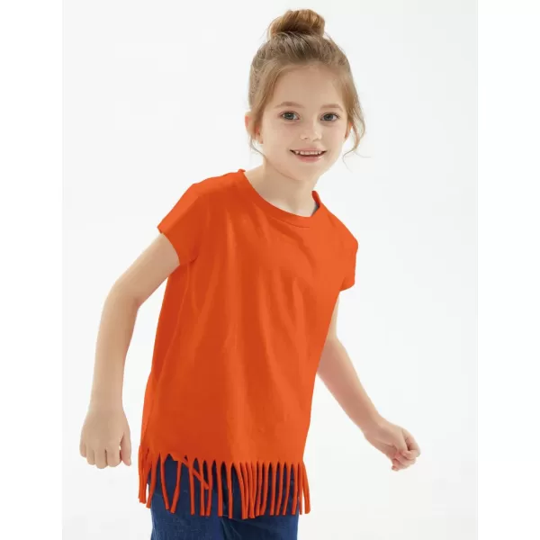 Noomelfish Girls Short Sleeve Fringe TShirts Soft Jersey Cotton Tee Tops 312 YearsOrange