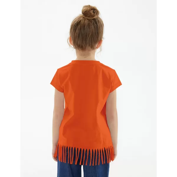 Noomelfish Girls Short Sleeve Fringe TShirts Soft Jersey Cotton Tee Tops 312 YearsOrange