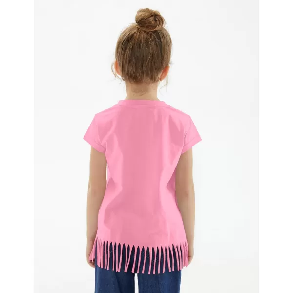 Noomelfish Girls Short Sleeve Fringe TShirts Soft Jersey Cotton Tee Tops 312 YearsPink