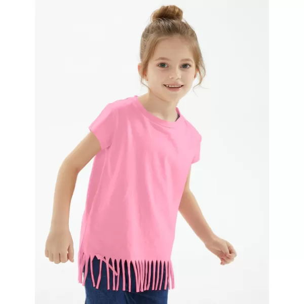 Noomelfish Girls Short Sleeve Fringe TShirts Soft Jersey Cotton Tee Tops 312 YearsPink